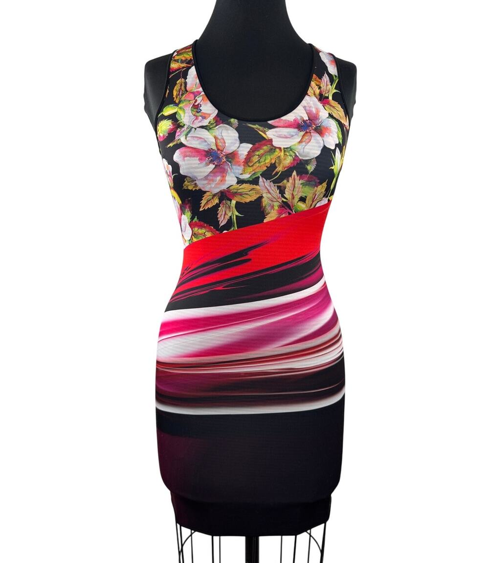 Clover Canyon Reversible Sheath Dress Floral Scoop Neck Racerback Scuba XS/S